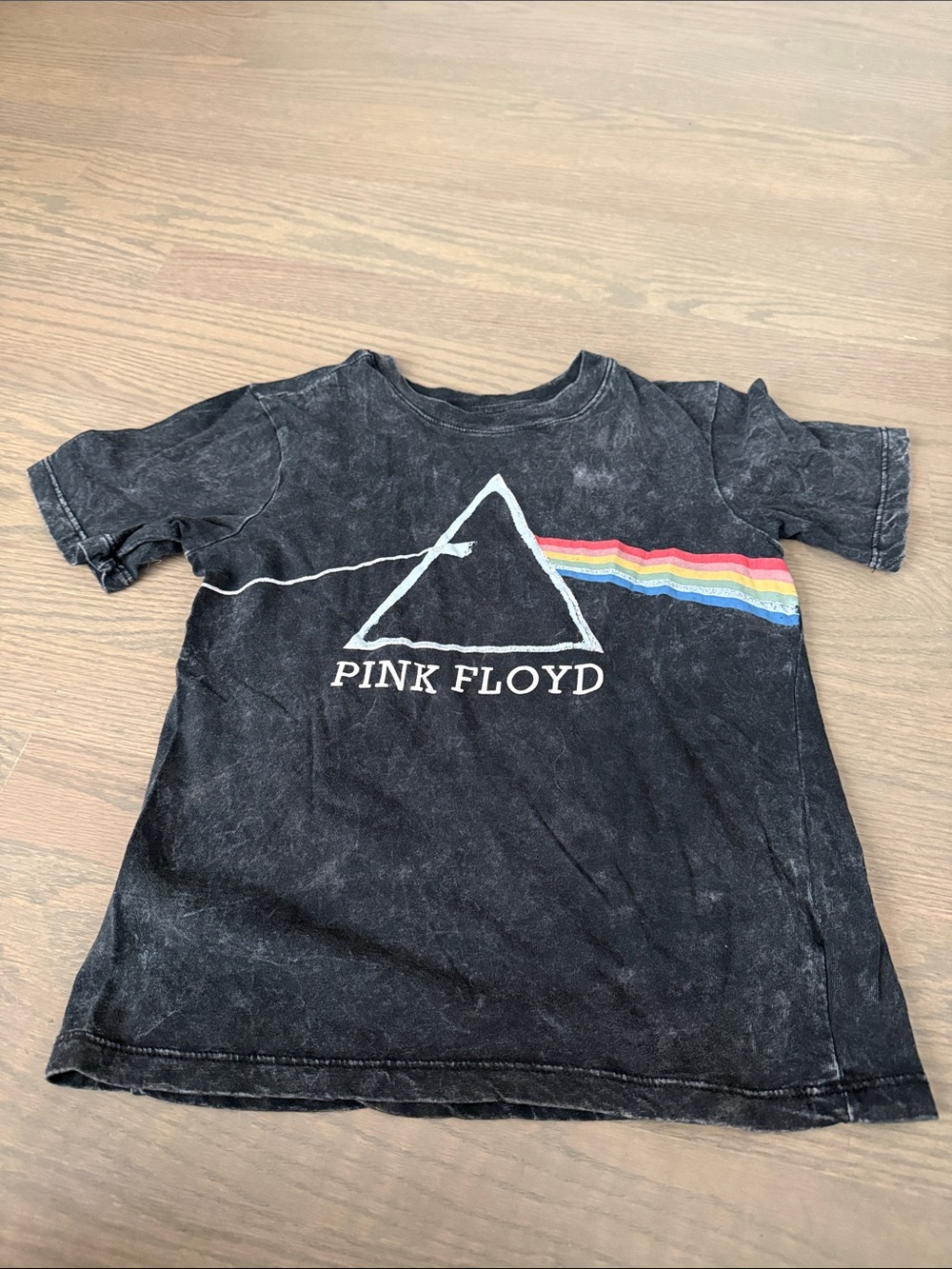 Pink Floyd Black Tee with Prism and Rainbow Stripes